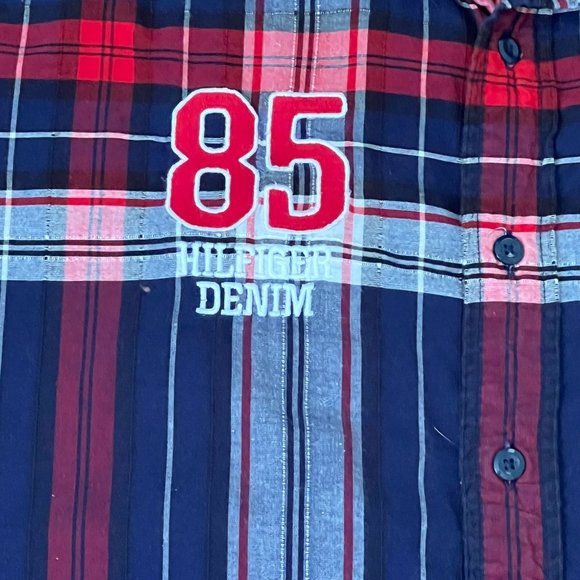 Vtg Y2K 2001 Tommy Hilfiger Jeans Plaid Short Sleeve‎ Button Up Shirt Men's L - Picture 3 of 11